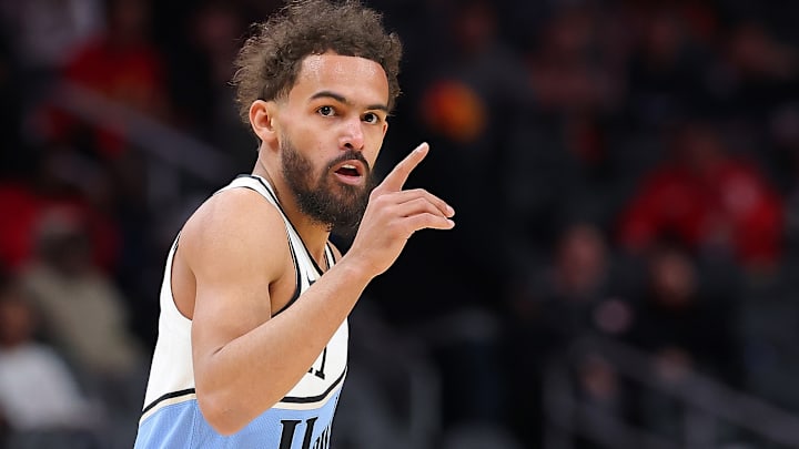 Trae Young #11 of the Atlanta Hawks reacts against the Phoenix Suns.