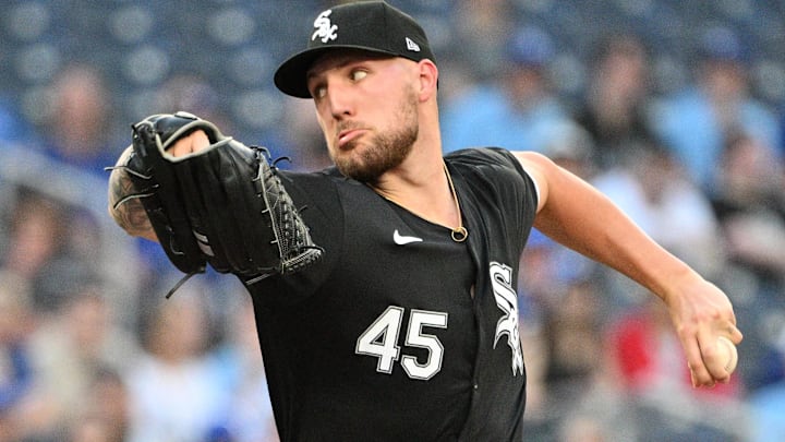 May 21, 2024; Toronto, Ontario, CAN;  Chicago White Sox starting pitcher Garrett Crochet (45) delivers a pitch against the Toronto Blue Jays in the second inning at Rogers Centre. Mandatory Credit: Dan Hamilton-USA TODAY Sports
