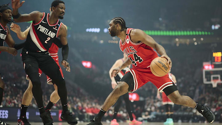 Jan 19, 2025; Portland, Oregon, USA; Chicago Bulls forward Patrick Williams (44) steps back