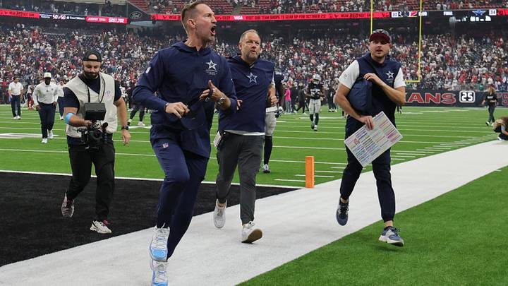Dallas Cowboys head coach Brian Schottenheimer celebrates as he leaves the field following a game against the Houston Texans at Reliant Stadium. Mandatory Credit: Thomas Shea-Imagn Images Dallas Cowboys head coach Brian Schottenheimer celebrates as he leaves the field following a game against the Houston Texans at Reliant Stadium. Mandatory Credit: Thomas Shea-Imagn Images