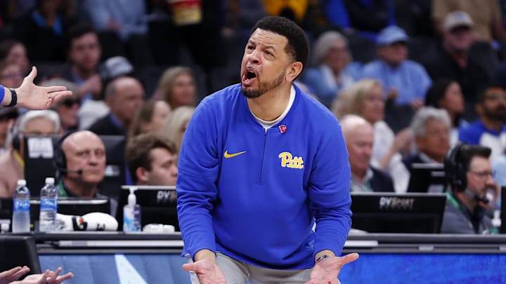 Mar 15, 2024; Washington, D.C., USA; Pittsburgh Panthers head coach Jeff Capel yells from the sidelines against the North Carolina Tar Heels during the second half at Capital One Arena. Mandatory Credit: Amber Searls-Imagn Images Mar 15, 2024; Washington, D.C., USA; Pittsburgh Panthers head coach Jeff Capel yells from the sidelines against the North Carolina Tar Heels during the second half at Capital One Arena. Mandatory Credit: Amber Searls-Imagn Images