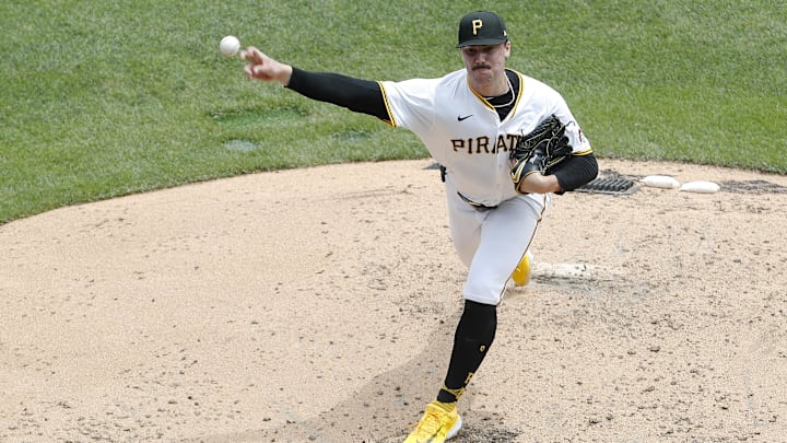 Pittsburgh Pirates starting pitcher Paul Skenes (30) pitches against the San Francisco Giants during the fourth inning at PNC Park. 