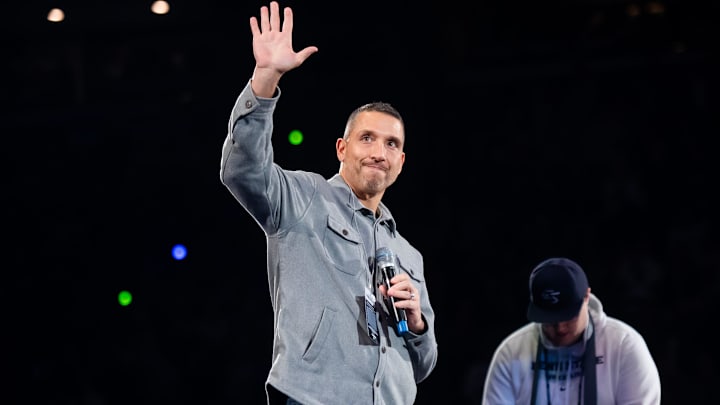 Penn State Nittany Lions football coach Matt Campbell waves to the crowd during a Big Ten wrestling dual meet vs. Nebraska. Penn State Nittany Lions football coach Matt Campbell waves to the crowd during a Big Ten wrestling dual meet vs. Nebraska.