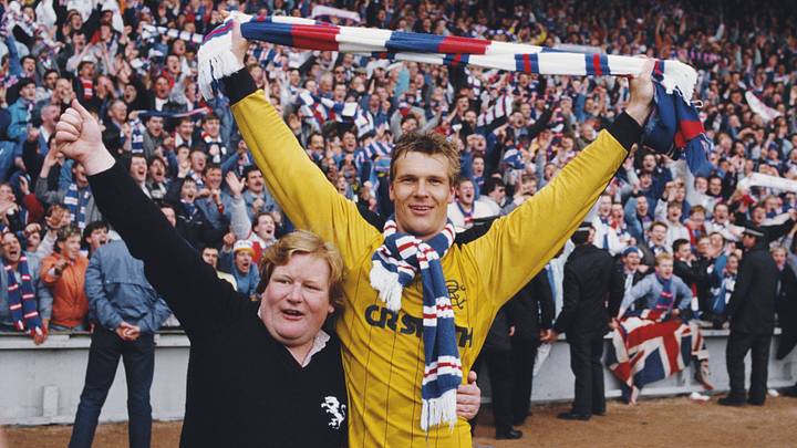 Chris Woods and Supporter celebrate winning the Scottish Premier Title 1987