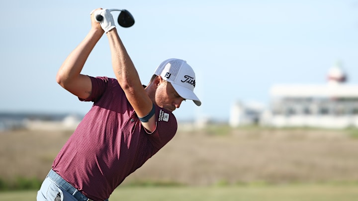 Justin Thomas tees off during the third round of the 2025 RBC Heritage