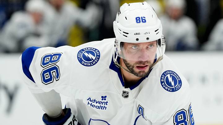 Oct 20, 2026; Las Vegas, Nevada, USA; Tampa Bay Lightning right wing Nikita Kucherov (86) looks on against the Vegas Golden Knights in the second period at T-Mobile Arena. Mandatory Credit: Candice Ward-Imagn Images Oct 20, 2026; Las Vegas, Nevada, USA; Tampa Bay Lightning right wing Nikita Kucherov (86) looks on against the Vegas Golden Knights in the second period at T-Mobile Arena. Mandatory Credit: Candice Ward-Imagn Images