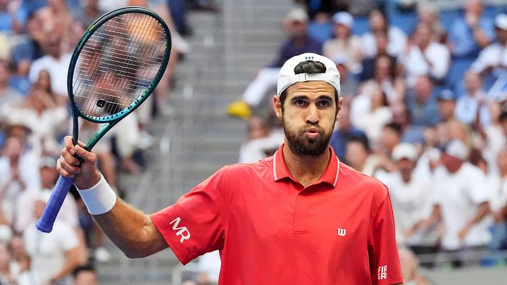 Tennis - U.S. Open - Flushing Meadows, New York, United States - September 11, 2026 Russia's Karen Khachanov celebrates winning a point during a tiebreak in his semifinal match against Germany's Alexander Zverev IMAGN IMAGES via Reuters/Robert Deutsch