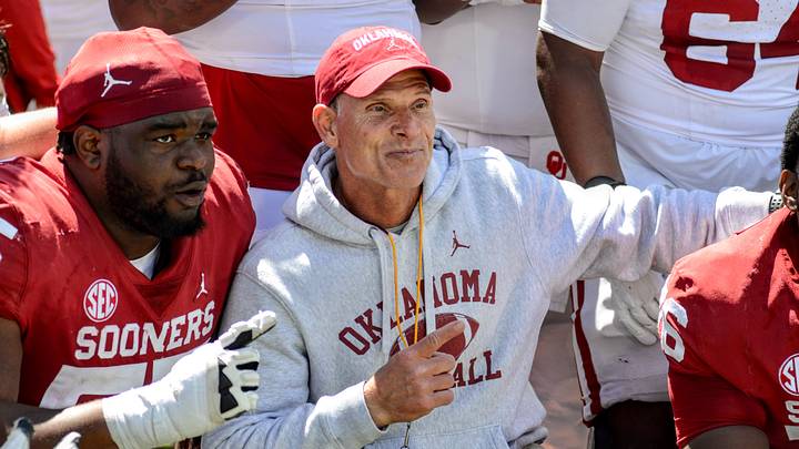 Oklahoma coach Brent Venables poses for a photo after the 2026 spring game. Oklahoma coach Brent Venables poses for a photo after the 2026 spring game.