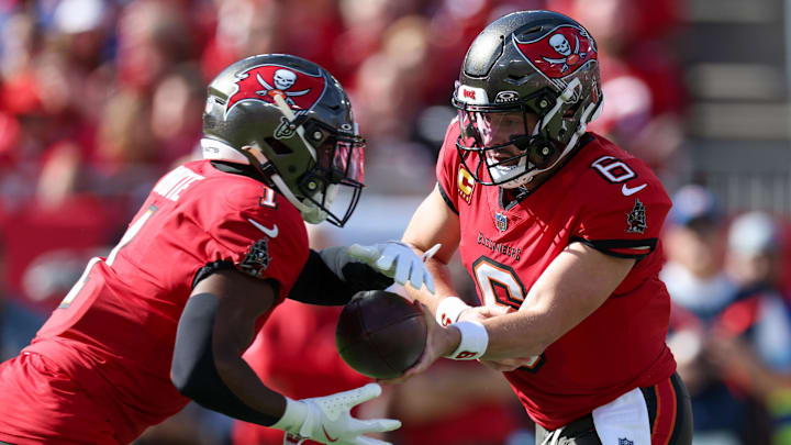 The Tampa Bay Buccaneers have a weird situation developing in the backfield that might not be a bad thing. (Mandatory Credit: Nathan Ray Seebeck-Imagn Images)
