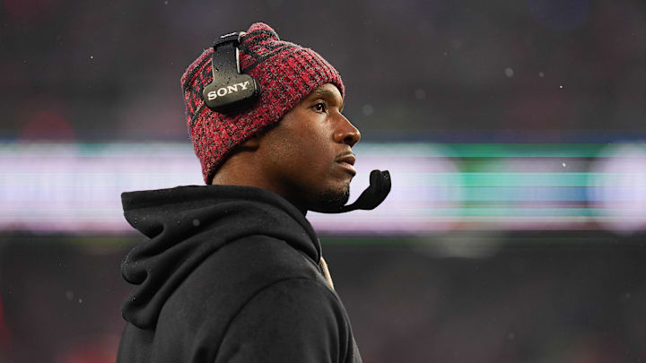 Jan 18, 2026; Foxborough, MA, USA; Houston Texans head coach DeMeco Ryans looks on in the second quarter against the New England Patriots in an AFC Divisional Round game at Gillette Stadium. Mandatory Credit: David Butler II-Imagn Images