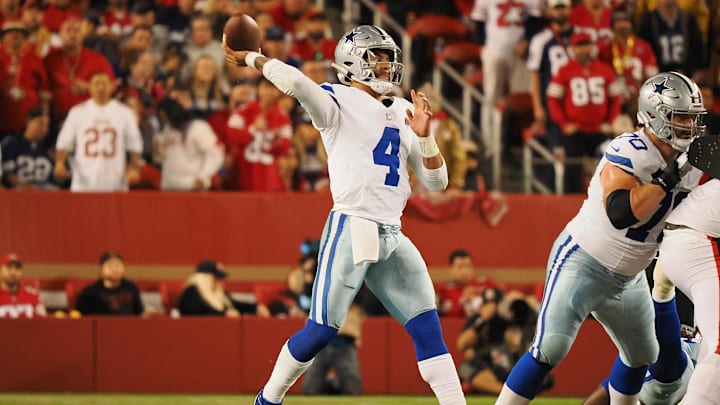 Dallas Cowboys quarterback Dak Prescott throws the ball against the San Francisco 49ers during the fourth quarter at Levi's Stadium.