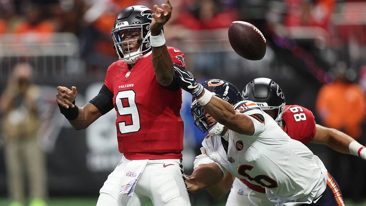 Kyler Gordon strips the ball from Atlanta Falcons quarterback Michael Penix Jr. during the third quarter an Atlanta Sunday.