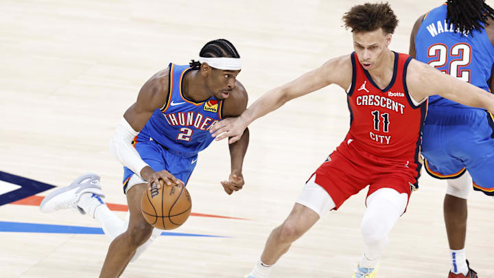 Apr 24, 2024; Oklahoma City, Oklahoma, USA; Oklahoma City Thunder guard Shai Gilgeous-Alexander (2)