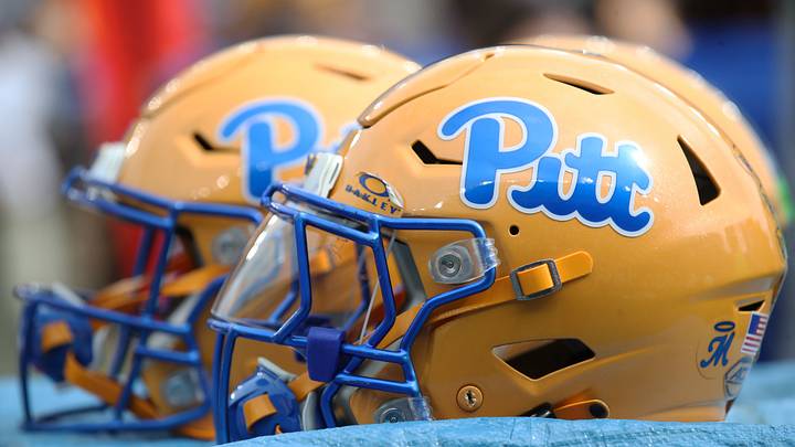Sep 27, 2025; Pittsburgh, Pennsylvania, USA;  Pittsburgh Panthers helmets on the sidelines against the Louisville Cardinals during the second quarter at Acrisure Stadium. Mandatory Credit: Charles LeClaire-Imagn Images