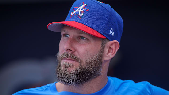 Jul 14, 2025; Atlanta, GA, USA; National League pitcher Chris Sale (51) of the Atlanta Braves during workouts before the 2025 MLB All Star Game at Truist Park. Mandatory Credit: Brett Davis-Imagn Images