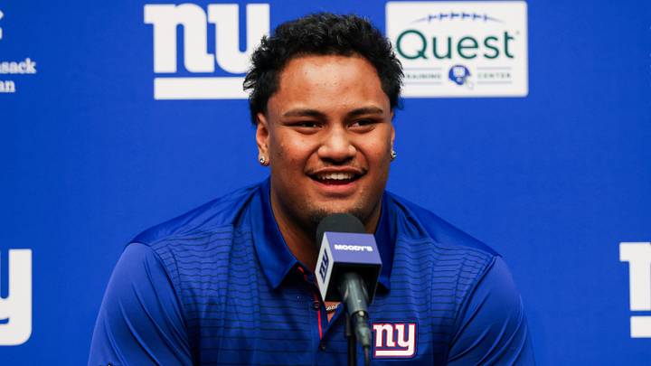 New York Giants draft pick Francis Mauigoa addresses the media