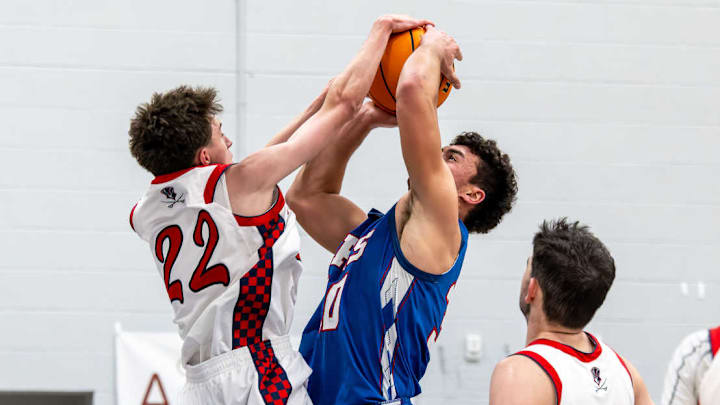 Richfield fights for a ball against Providence Hall. Richfield fights for a ball against Providence Hall.