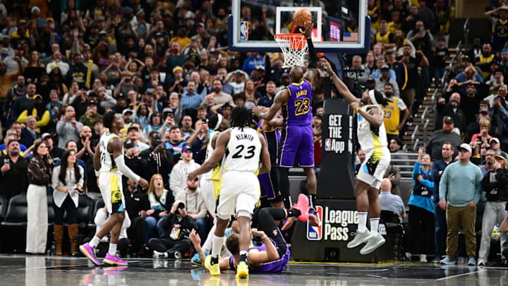 LeBron James tips in the game-winning shot against the Indiana Pacers.