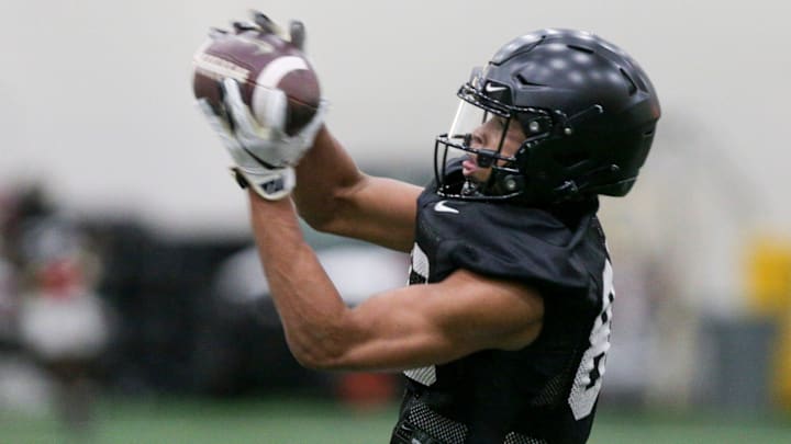 Purdue wide receiver Zion Steptoe (83) during a practice, Monday, Feb. 28, 2022 at Mollenkopf Athletic Center in West Lafayette.

Pfoot Practice Feb 28 2022