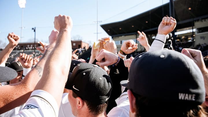 Wake Forest Baseball team huddle, February 28, 2026. Wake Forest Baseball team huddle, February 28, 2026.