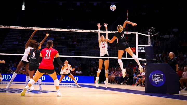 Brooke Bultema goes up for an attack vs Wisconsin Brooke Bultema goes up for an attack vs Wisconsin
