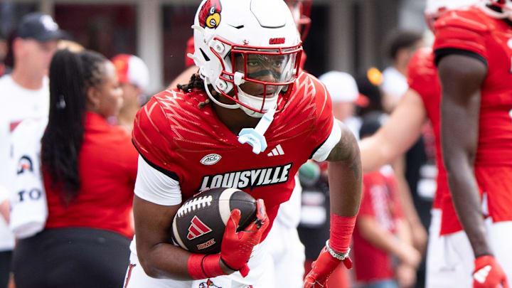 Louisville Cardinals wide receiver Jadon Thompson (2) warms up ahead of their game against the Austin Peay Governors on Saturday, Aug. 31, 2024 at L&N Federal Credit Union Stadium in Louisville, Ky.