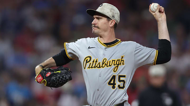 May 16, 2025; Philadelphia, Pennsylvania, USA; Pittsburgh Pirates pitcher Andrew Heaney (45) throws a pitch during the first inning against the Philadelphia Phillies at Citizens Bank Park. May 16, 2025; Philadelphia, Pennsylvania, USA; Pittsburgh Pirates pitcher Andrew Heaney (45) throws a pitch during the first inning against the Philadelphia Phillies at Citizens Bank Park.