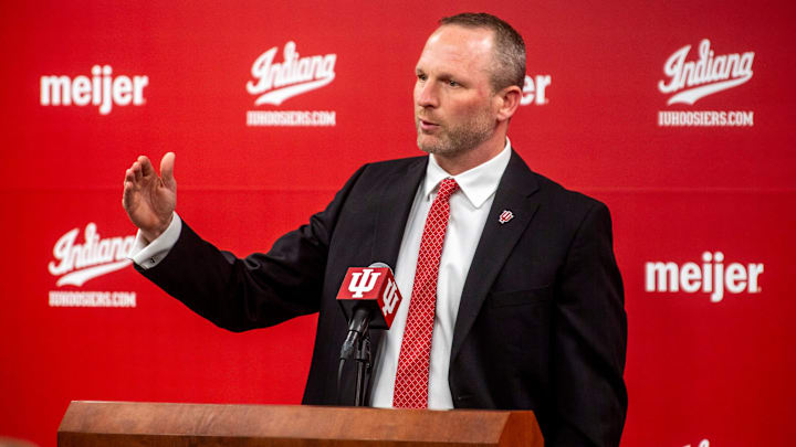 Indiana University men's basketball Head Coach Darian DeVries speaks at the introductory press conference at Simon Skjodt Assembly Hall on Wednesday, March 19, 2025.