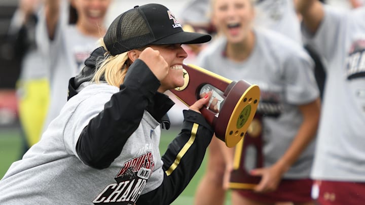 May 30, 2021; Towson, Maryland, USA; Boston College head coach Acacia Walker-Weinstein celebrates winning the NCAA Division I Women's Lacrosse Championship against Syracuse at Johnny Unitas Stadium. Mandatory Credit: Mitchell Layton-Imagn Images May 30, 2021; Towson, Maryland, USA; Boston College head coach Acacia Walker-Weinstein celebrates winning the NCAA Division I Women's Lacrosse Championship against Syracuse at Johnny Unitas Stadium. Mandatory Credit: Mitchell Layton-Imagn Images