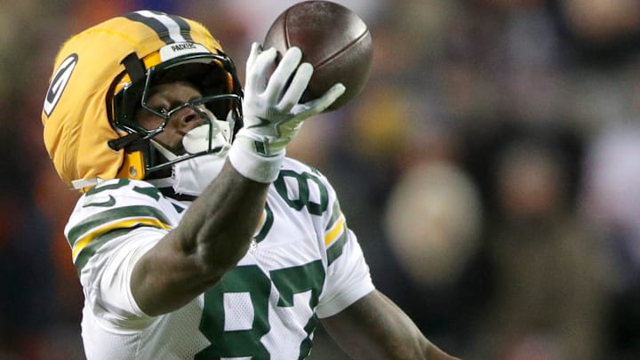 Green Bay Packers wide receiver Romeo Doubs (87) makes a catch against the Chicago Bears during their wild-card playoff football game Saturday, January 10, 2026, at Soldier Field in Chicago, Illinois. The Bears defeated the Packers 31-27.
Wm. Glasheen /USA TODAY NETWORK-Wisconsin.