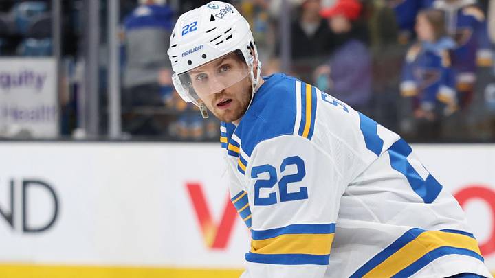 Apr 16, 2026; Salt Lake City, Utah, USA; St. Louis Blues center Pius Suter (22) warms up before a game against the Utah Mammoth at Delta Center. Mandatory Credit: Rob Gray-Imagn Images