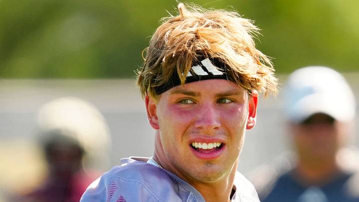 Arizona State quarterback Sam Leavitt (10) looks over at the sidelines during the first day of fall practice in Tempe, Ariz. on July 30, 2025. Arizona State quarterback Sam Leavitt (10) looks over at the sidelines during the first day of fall practice in Tempe, Ariz. on July 30, 2025.