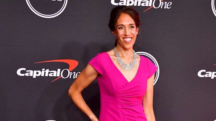 Jul 20, 2022; Los Angeles, CA, USA; Basketball analyst Rebecca Lobo arrives on the red carpet before the 2022 ESPY Awards at Microsoft Theater. Mandatory Credit: Gary A. Vasquez-Imagn Images Jul 20, 2022; Los Angeles, CA, USA; Basketball analyst Rebecca Lobo arrives on the red carpet before the 2022 ESPY Awards at Microsoft Theater. Mandatory Credit: Gary A. Vasquez-Imagn Images