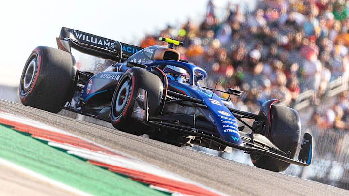 Oct 20, 2023; Austin, Texas, USA;  Logan Sargeant of Williams Racing during qualifying for the Formula 1 United States Grand Prix at Circuit of the Americas. Logan is the lone United States driver currently in F1. Mandatory Credit: Erich Schlegel-USA TODAY Sports