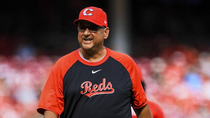 Jun 13, 2026; Cincinnati, Ohio, USA; Cincinnati Reds manager Terry Francona (77) walks off the field during a pitching change in the seventh inning against the Arizona Diamondbacks at Great American Ball Park. Mandatory Credit: Katie Stratman-Imagn Images
