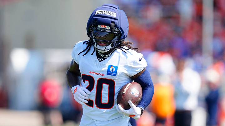 Jul 31, 2026; Englewood, CO, USA; Denver Broncos running back Jonah Coleman (20) during training camp at Broncos Park. Mandatory Credit: Ron Chenoy-Imagn Images Jul 31, 2026; Englewood, CO, USA; Denver Broncos running back Jonah Coleman (20) during training camp at Broncos Park. Mandatory Credit: Ron Chenoy-Imagn Images