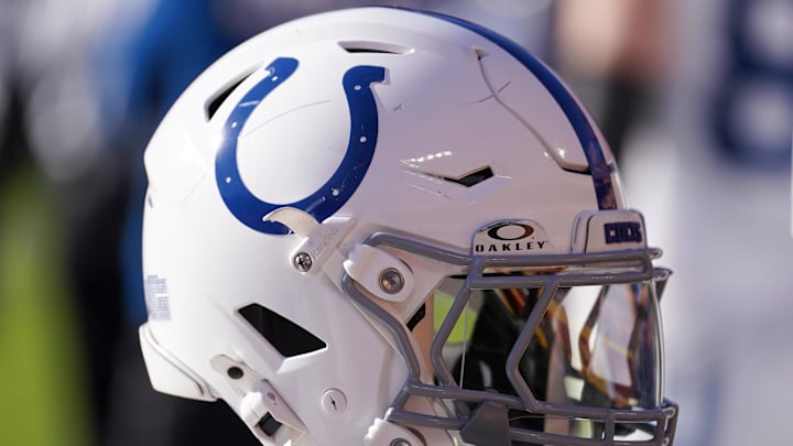 Nov 23, 2025; Kansas City, Missouri, USA; A general view of a Indianapolis Colts helmet against the Kansas City Chiefs during the game at GEHA Field at Arrowhead Stadium. Mandatory Credit: Denny Medley-Imagn Images Nov 23, 2025; Kansas City, Missouri, USA; A general view of a Indianapolis Colts helmet against the Kansas City Chiefs during the game at GEHA Field at Arrowhead Stadium. Mandatory Credit: Denny Medley-Imagn Images