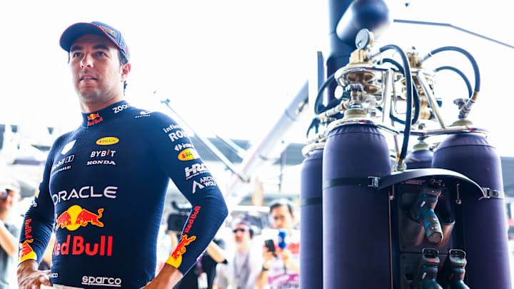 Sergio Perez of Mexico and Oracle Red Bull Racing prepares to drive in the garage during practice ahead of the F1 Grand Prix of Austria at Red Bull Ring on June 30, 2023 in Spielberg, Austria. (Photo by Mark Thompson/Getty Images) Sergio Perez of Mexico and Oracle Red Bull Racing prepares to drive in the garage during practice ahead of the F1 Grand Prix of Austria at Red Bull Ring on June 30, 2023 in Spielberg, Austria. (Photo by Mark Thompson/Getty Images)