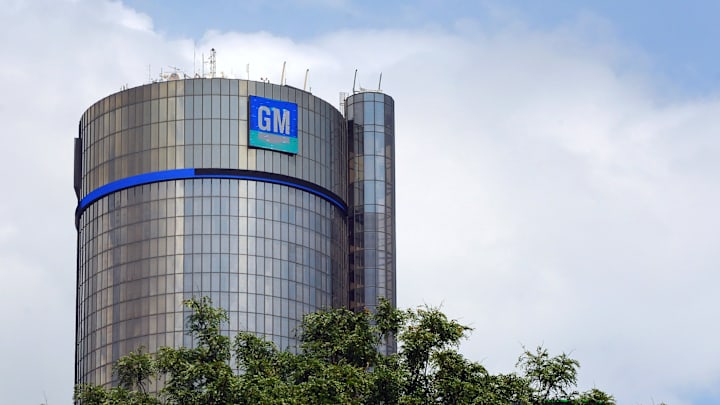 The General Motors world headquarters office is seen at...