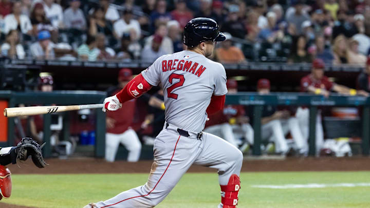 Sep 7, 2025; Phoenix, Arizona, USA; Boston Red Sox third baseman Alex Bregman against the Arizona Diamondbacks at Chase Field. Mandatory Credit: Mark J. Rebilas-Imagn Images