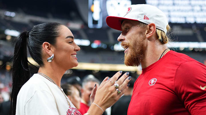 49ers tight end George Kittle and wife Claire Kittle at the game against Las Vegas Raiders