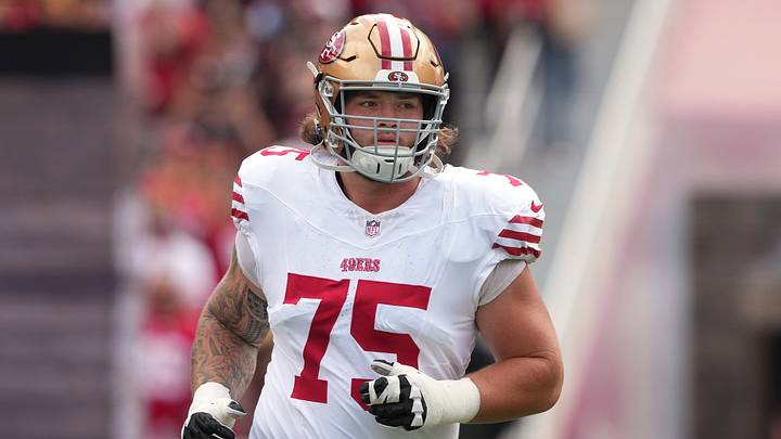 Sep 28, 2025; Santa Clara, California, USA; San Francisco 49ers guard Connor Colby (75) before the game against the Jacksonville Jaguars at Levi's Stadium. Mandatory Credit: Darren Yamashita-Imagn Images Sep 28, 2025; Santa Clara, California, USA; San Francisco 49ers guard Connor Colby (75) before the game against the Jacksonville Jaguars at Levi's Stadium. Mandatory Credit: Darren Yamashita-Imagn Images