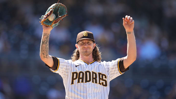 Aug 23, 2023; San Diego, California, USA;  San Diego Padres relief pitcher Josh Hader (71) reacts