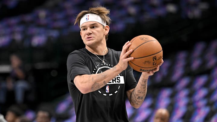 Oct 29, 2025; Dallas, Texas, USA; Indiana Pacers guard Mac McClung (3) warms up before the game against the Dallas Mavericks at the American Airlines Center. Mandatory Credit: Jerome Miron-Imagn Images
