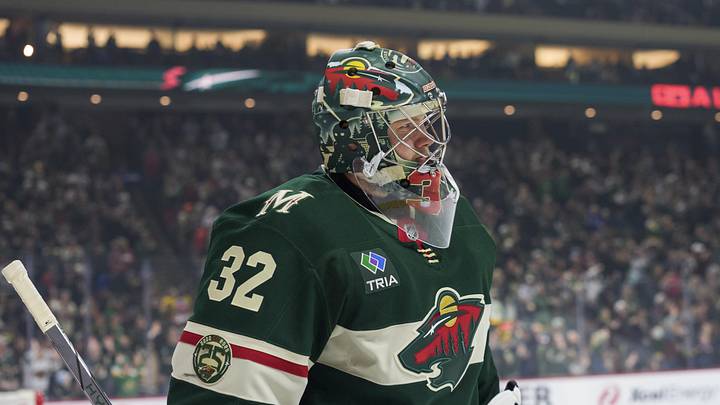 Feb 2, 2026; Saint Paul, Minnesota, USA; Minnesota Wild goaltender Filip Gustavsson (32) reacts after Minnesota Wild center Joel Eriksson Ek (not pictured) scores against the Montreal Canadiens in the first period at Grand Casino Arena. Mandatory Credit: Matt Blewett-Imagn Images