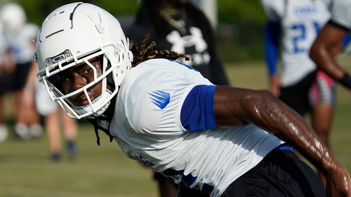 IMG Academy defensive back Larry Moon (#12). IMG Academy held a media day practice on Friday, Aug. 1st, 2025 in Bradenton. IMG Academy defensive back Larry Moon (#12). IMG Academy held a media day practice on Friday, Aug. 1st, 2025 in Bradenton.