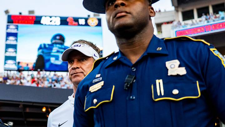 LSU head coach Lane Kiffin walks onto the field before a college football game between Ole Miss and LSU at Vaught Hemingway Stadium in Oxford, Miss., on Saturday, Sept. 19, 2026. Ole Miss defeated LSU 32-24.
