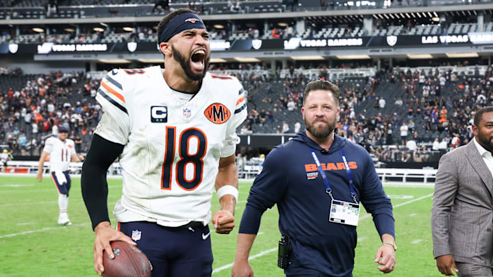 Chicago Bears quarterback Caleb Williams was fired up after his team beat the Las Vegas Raiders 25-24 in Week 4.
