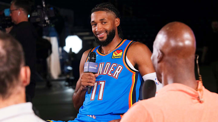 Isaiah Joe (11) during the Thunder Media Day for the 25-26 NBA season at the Paycom Center Monday, Sept. 29, 2025.