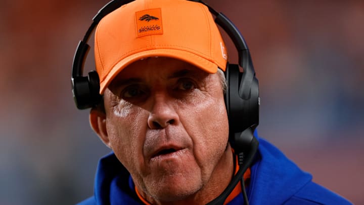 Jan 4, 2026; Denver, Colorado, USA; Denver Broncos head coach Sean Payton in the fourth quarter against the Los Angeles Chargers at Empower Field at Mile High. Mandatory Credit: Isaiah J. Downing-Imagn Images
